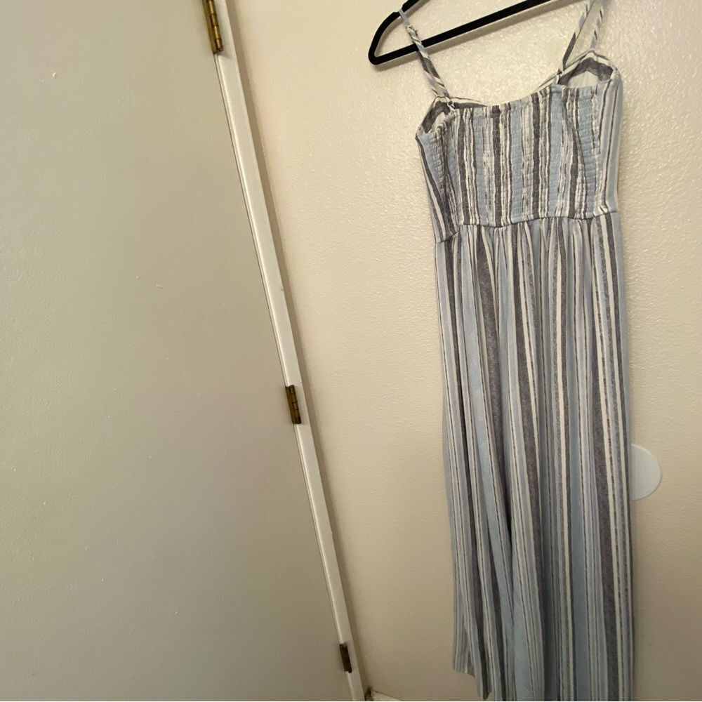 Xhilaration Blue White Striped Wide Leg Jumpsuit Smocked Back Size S - Picture 4 of 14